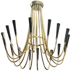 Italian Midcentury Brass Sunburst Chandelier Attributed to Guglielmo Ulrich