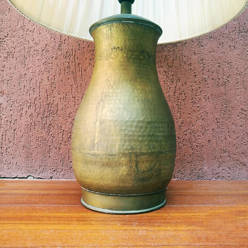 European Italian Midcentury Brass Table Lamp with Pleated Lampshade, 1950s