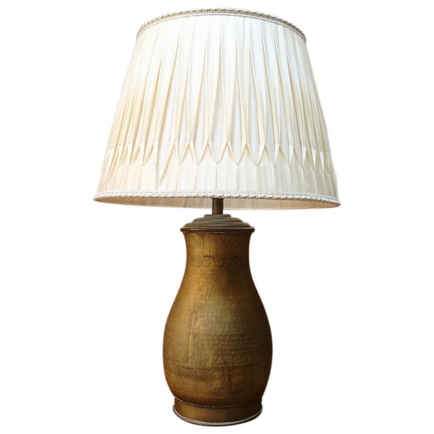 Italian Midcentury Brass Table Lamp with Pleated Lampshade, 1950s