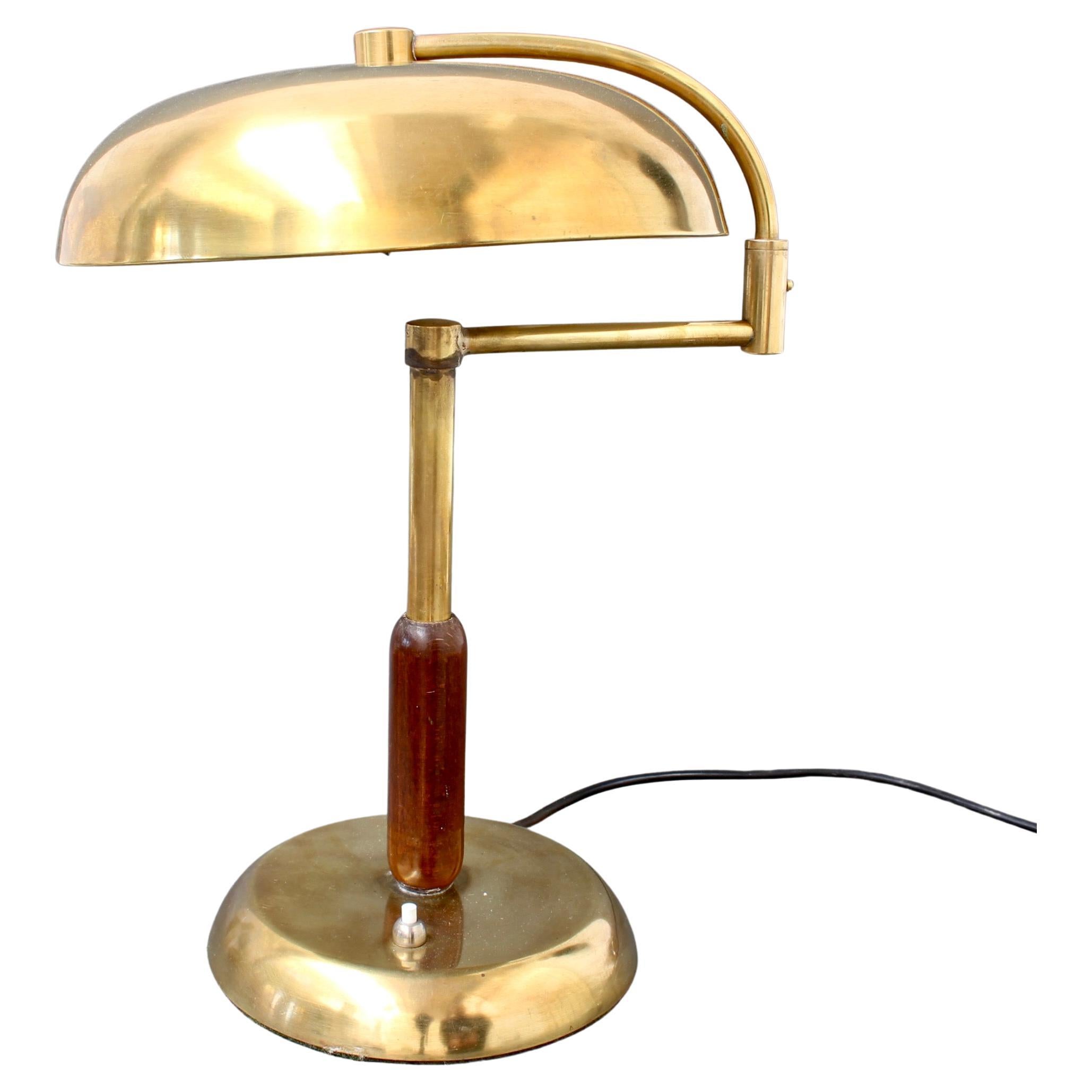 Italian Mid-Century Brass Table Lamp with Swivel Arm, circa 1950s For Sale