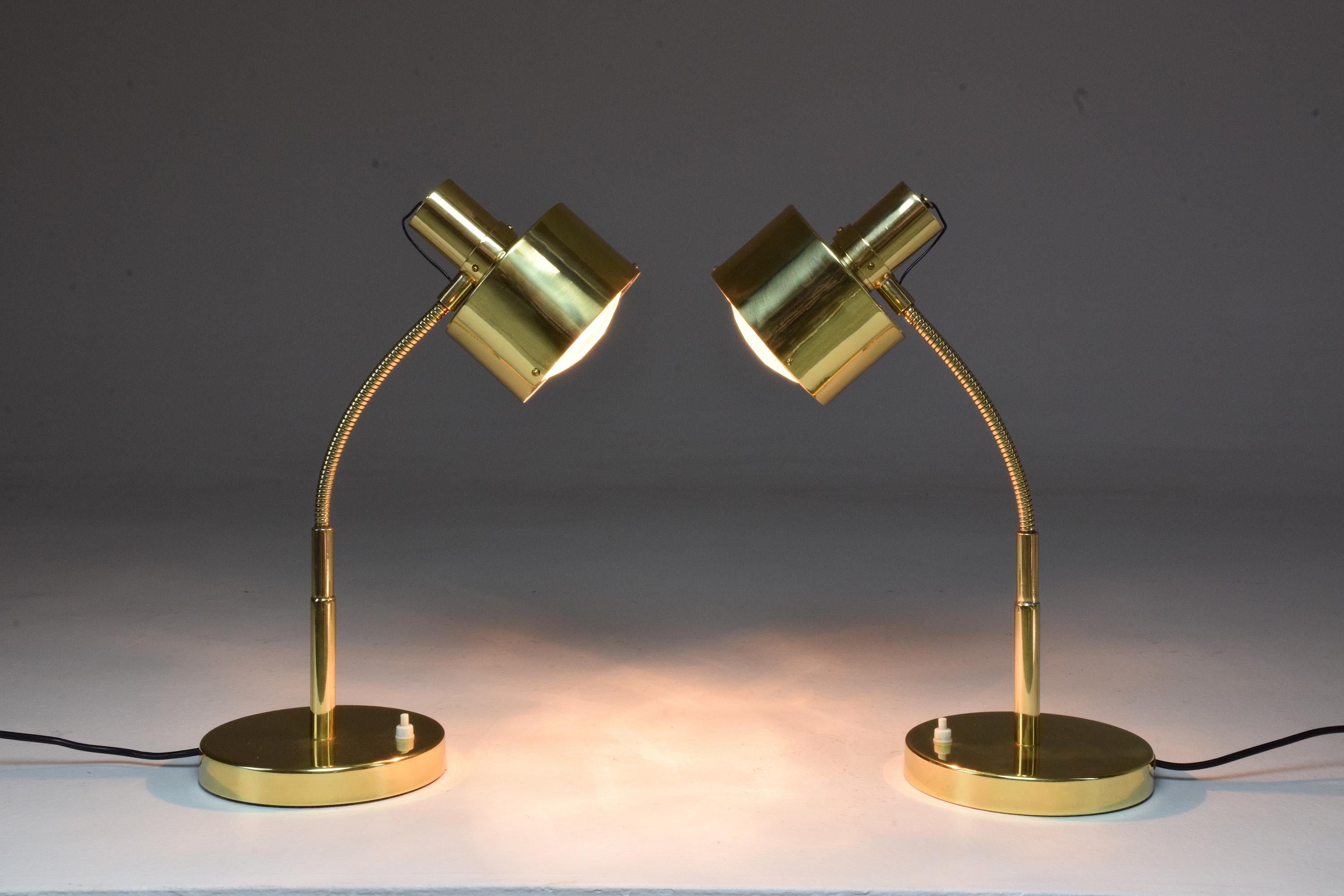 Italian Midcentury Brass Table Lamps in the Manner of Max Ingrand, 1960s In Good Condition In Paris, FR