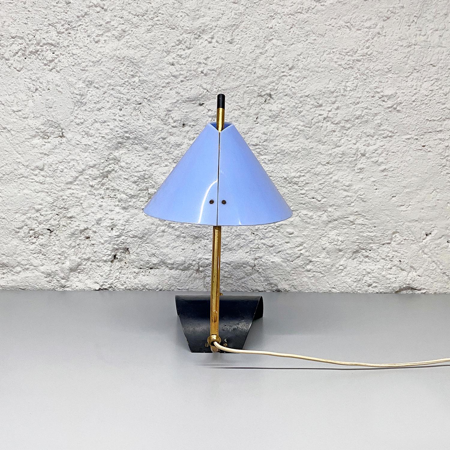 Italian Mid-Century Brass Table Lamps with Blue Lampshade by Stilnovo, 1950s 6