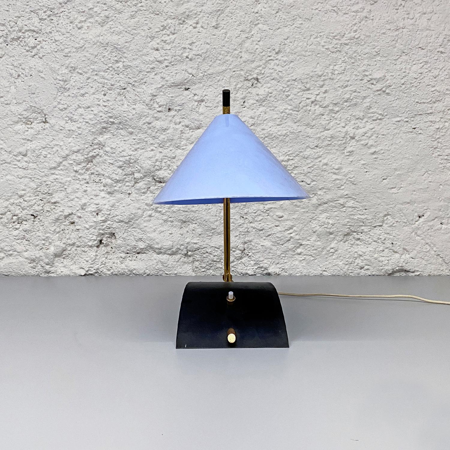 Italian Mid-Century Brass Table Lamps with Blue Lampshade by Stilnovo, 1950s 8