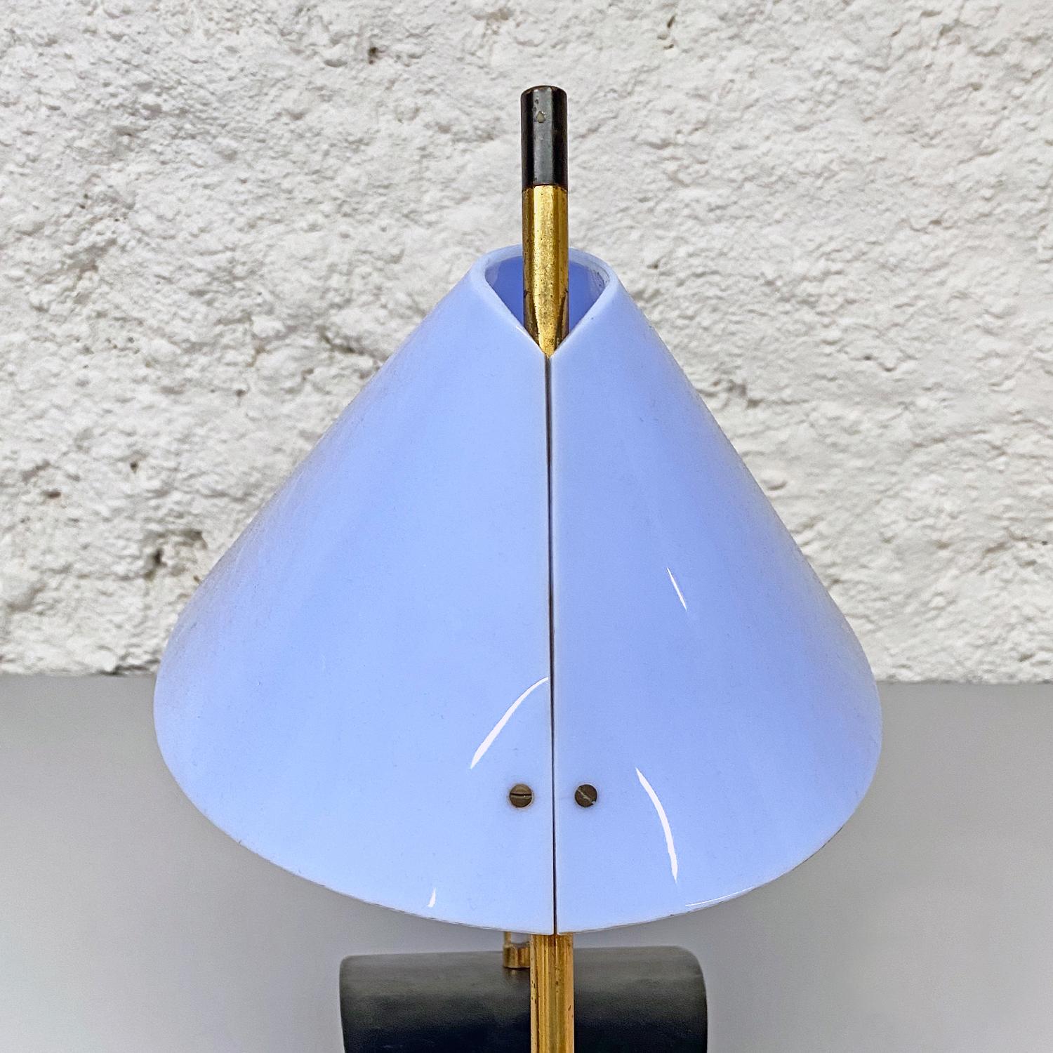 Italian Mid-Century Brass Table Lamps with Blue Lampshade by Stilnovo, 1950s 10