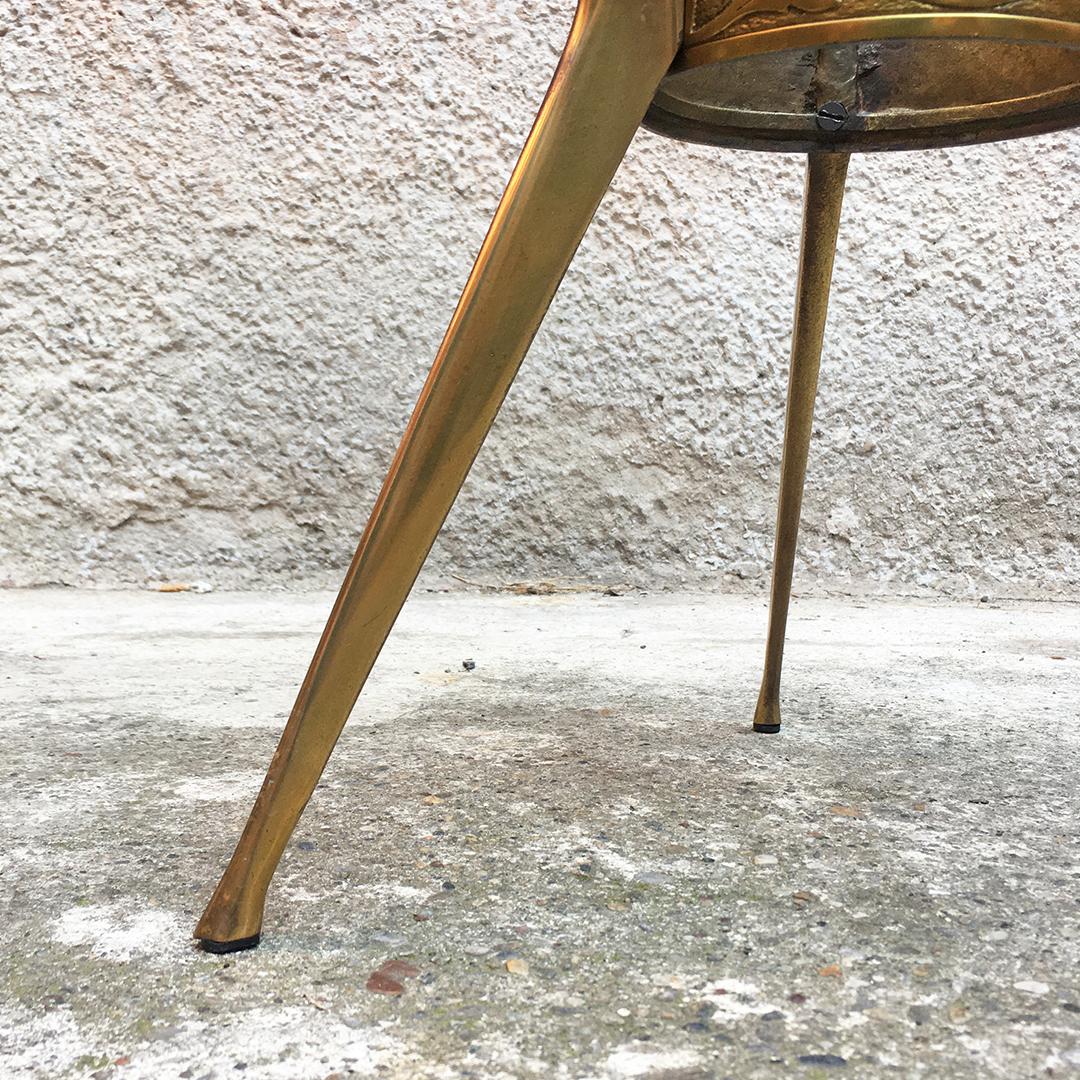 Italian Mid-Century Brass Three-Legged Coffee Table with Green Glass, 1950s 5