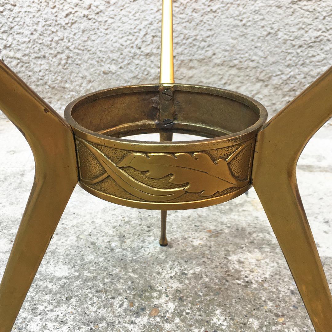 Italian Mid-Century Brass Three-Legged Coffee Table with Green Glass, 1950s 6