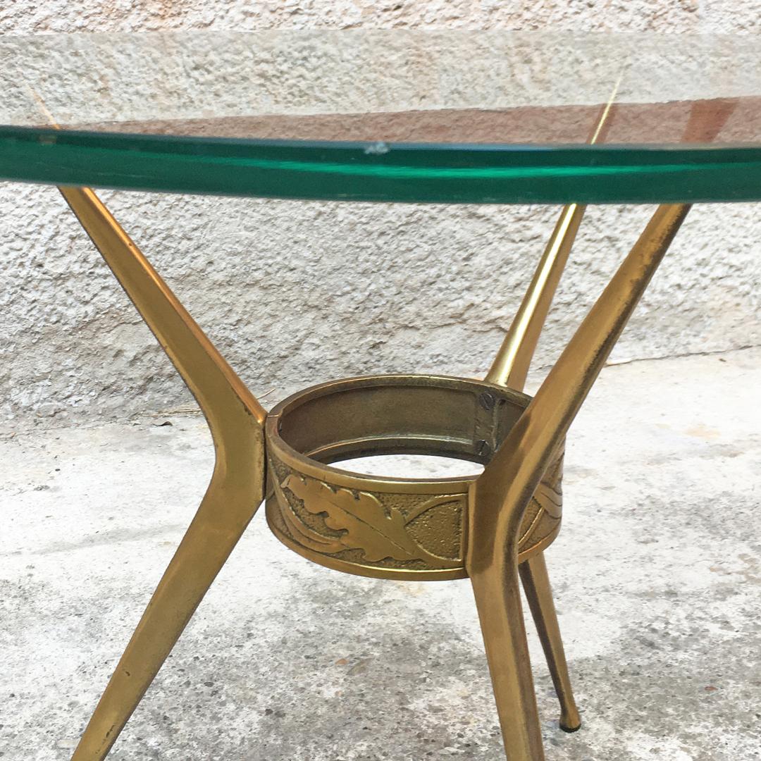 Italian Mid-Century Brass Three-Legged Coffee Table with Green Glass, 1950s 2