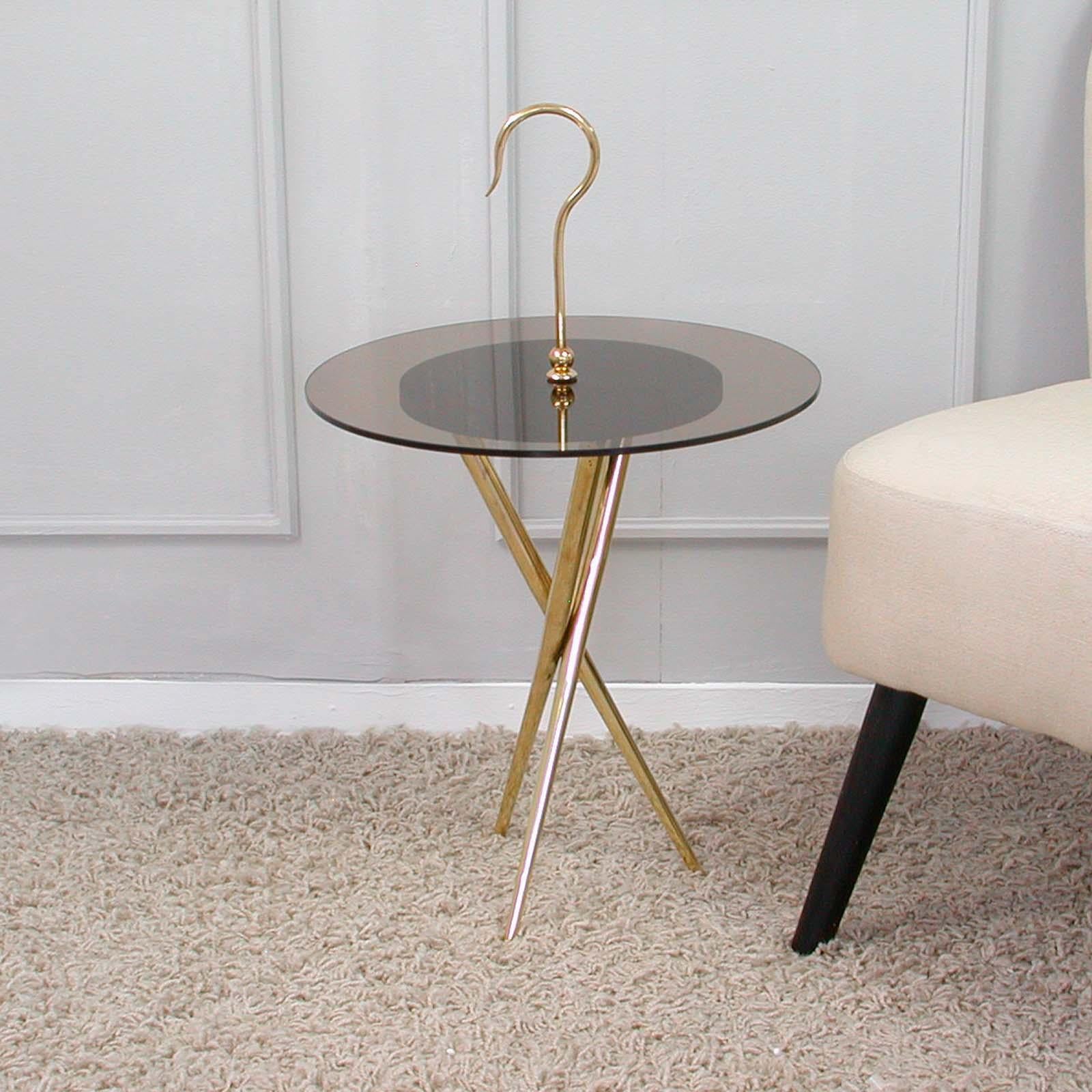 Italian Midcentury Brass and Tinted Glass Occasional Table, 1950s For Sale 5