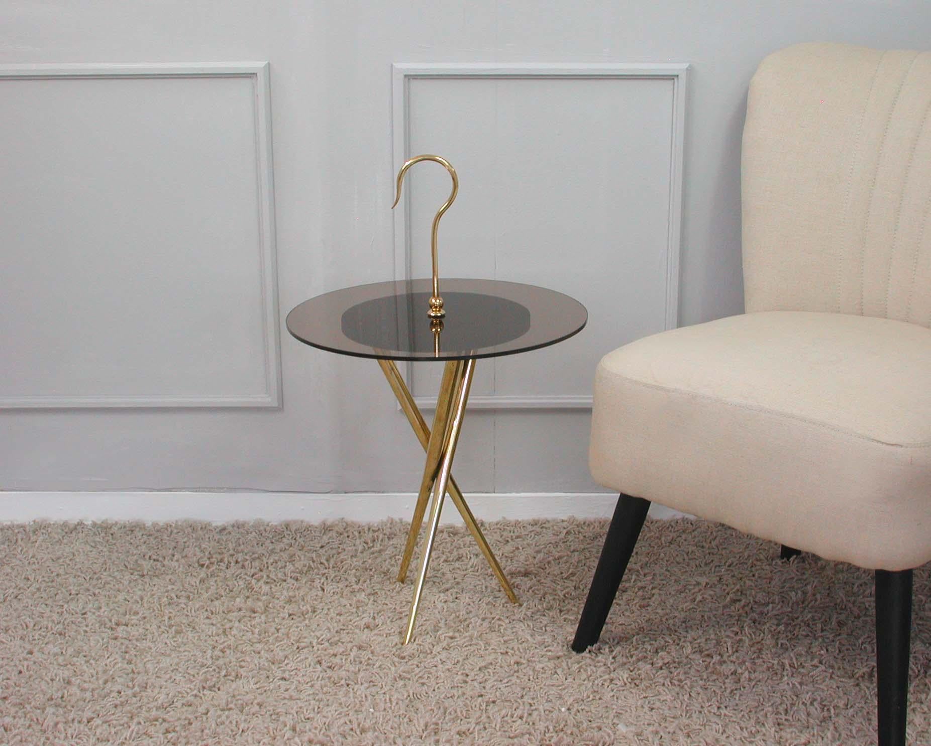 Italian Midcentury Brass and Tinted Glass Occasional Table, 1950s For Sale 6
