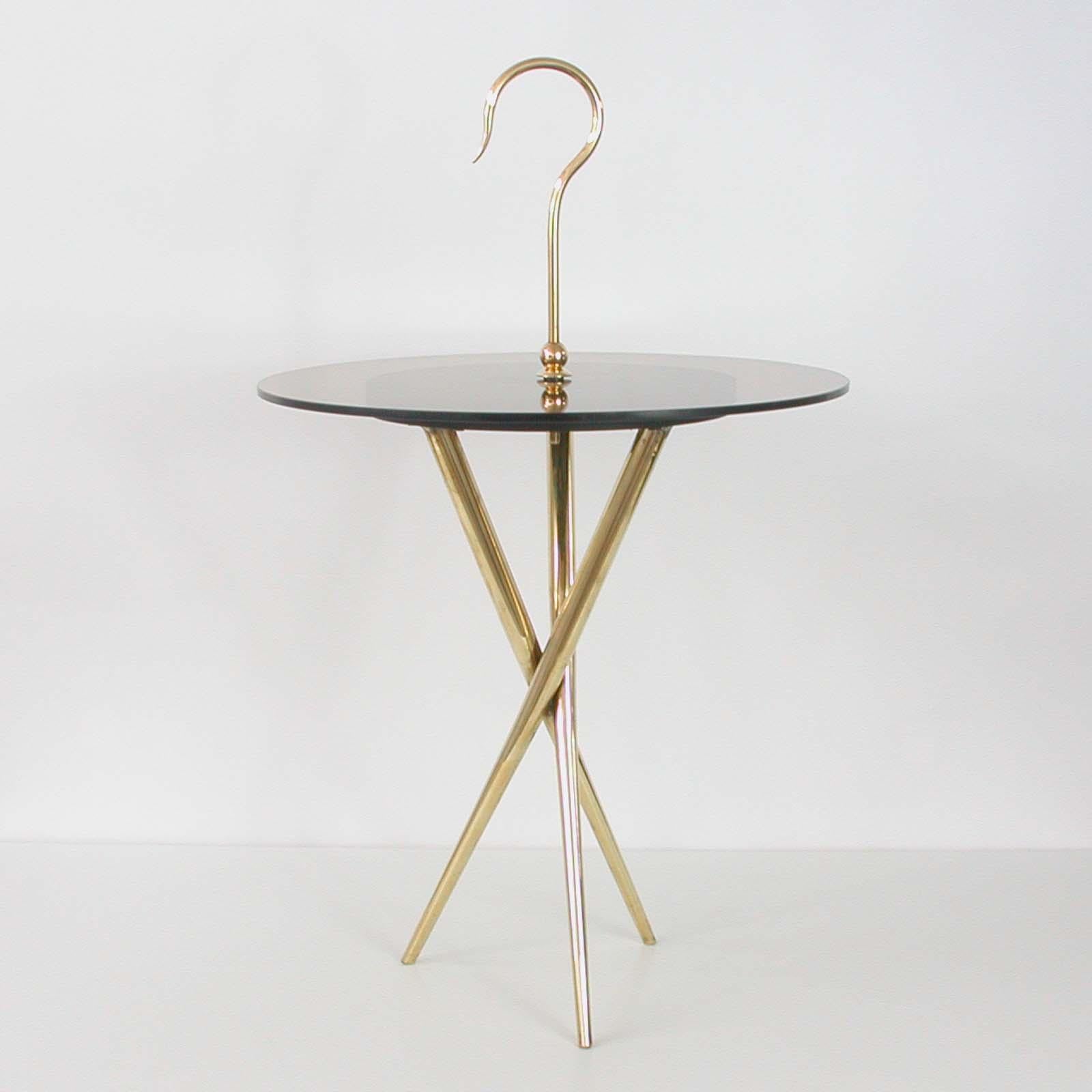Italian Midcentury Brass and Tinted Glass Occasional Table, 1950s For Sale 1