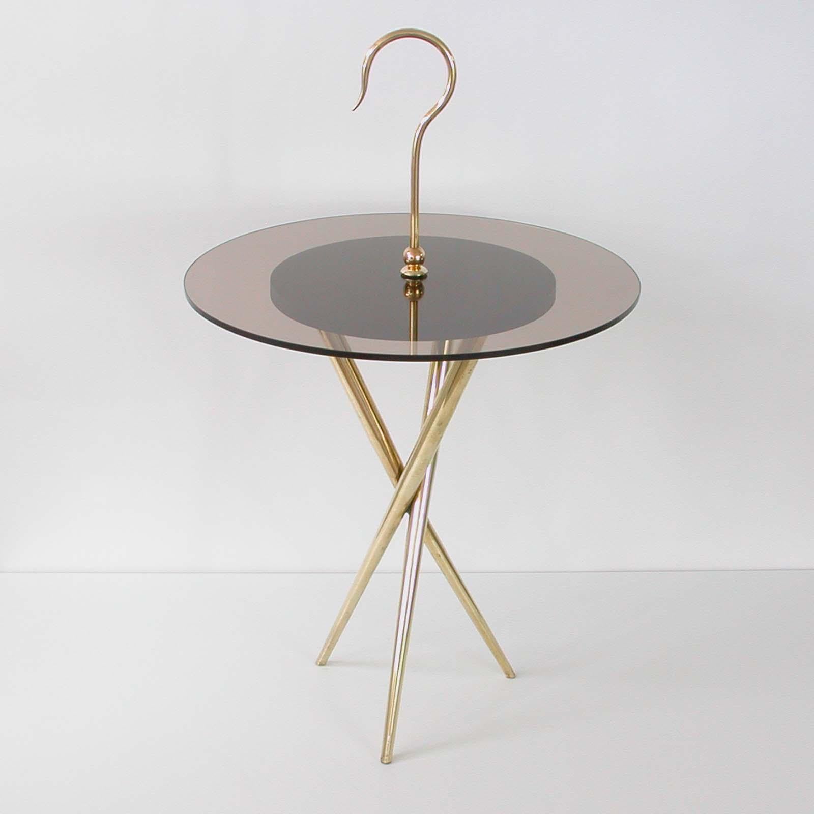 Italian Midcentury Brass and Tinted Glass Occasional Table, 1950s For Sale 4