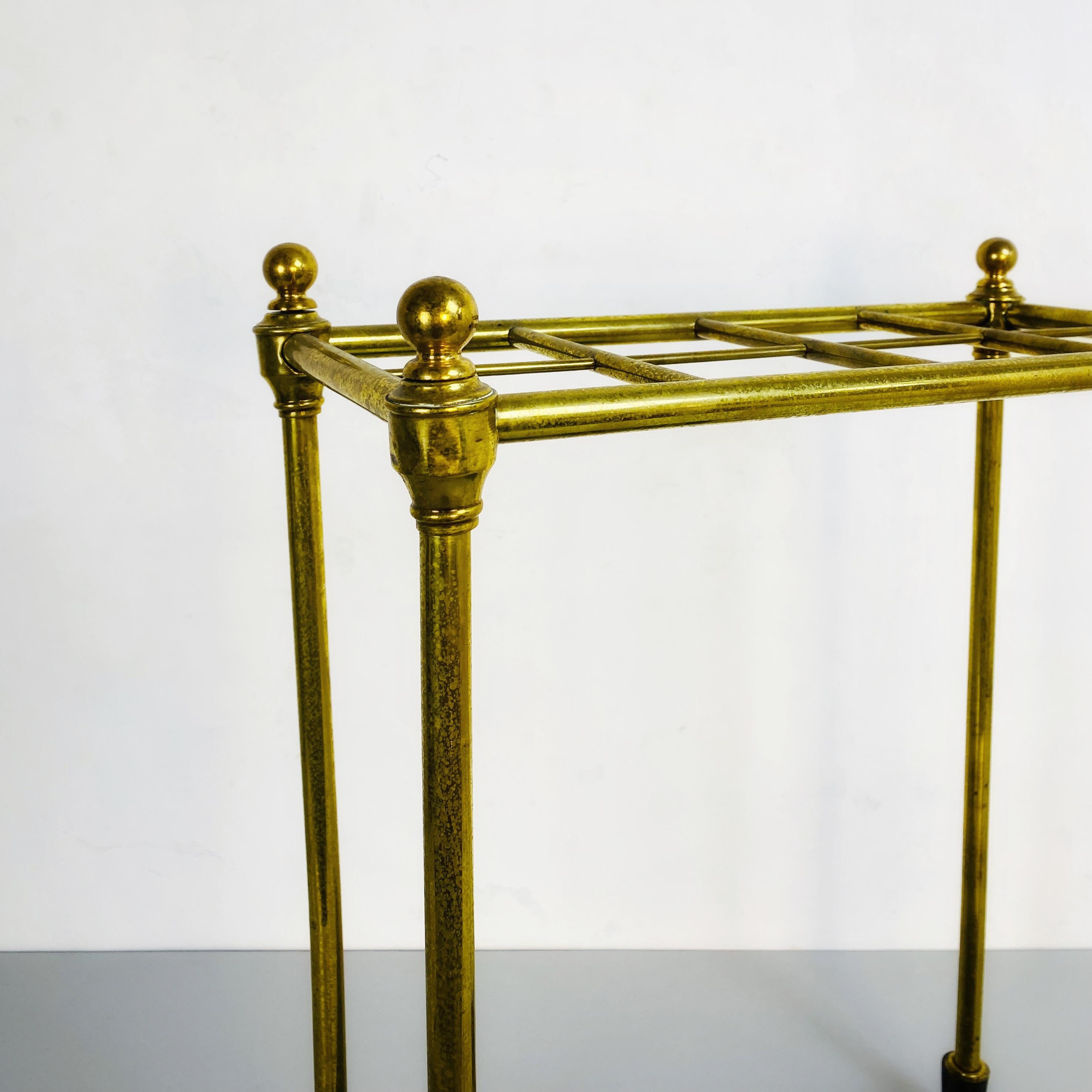 Mid-20th Century Italian Mid-Century Brass Umbrella Stand with Black Iron Base, 1950s For Sale