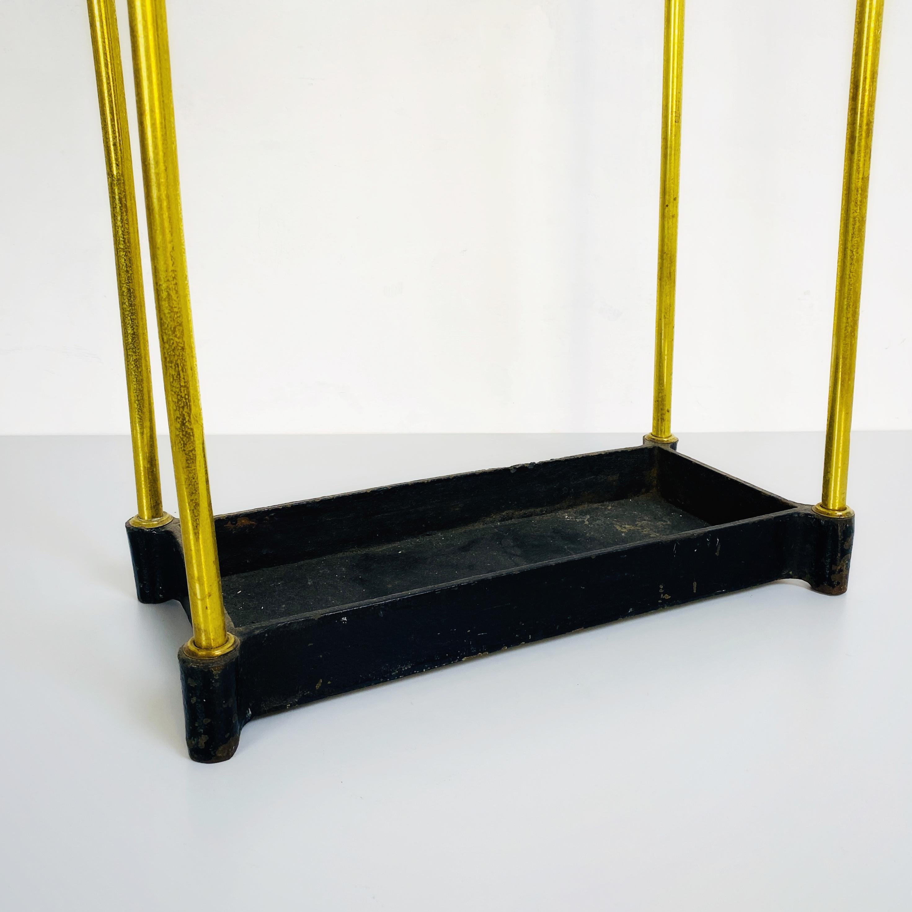 Metal Italian Mid-Century Brass Umbrella Stand with Black Iron Base, 1950s For Sale