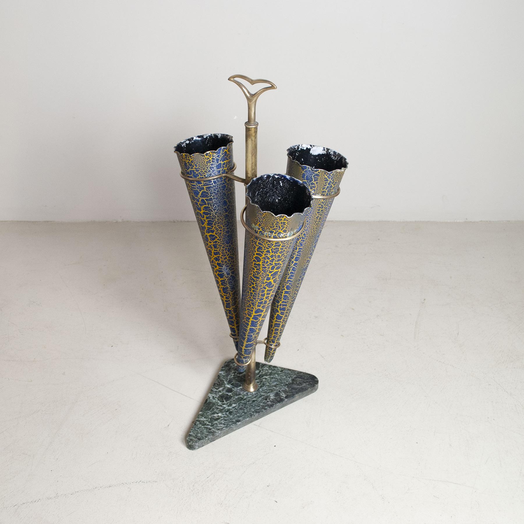 Mid-Century Modern Italian Mid-Century Brass Umbrella Stand with Marble Base, 1950s