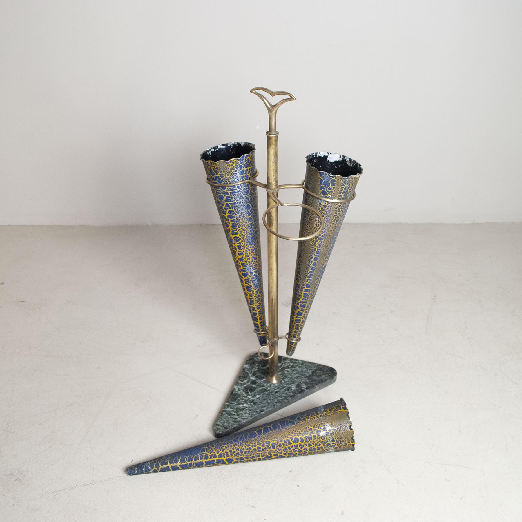 Mid-20th Century Italian Mid-Century Brass Umbrella Stand with Marble Base, 1950s