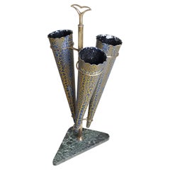 Italian Mid-Century Brass Umbrella Stand with Marble Base, 1950s