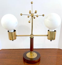 Italian Mid Century Brass & Wood 'Atomic' Lamp