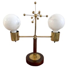 Italian Mid Century Brass & Wood 'Atomic' Lamp