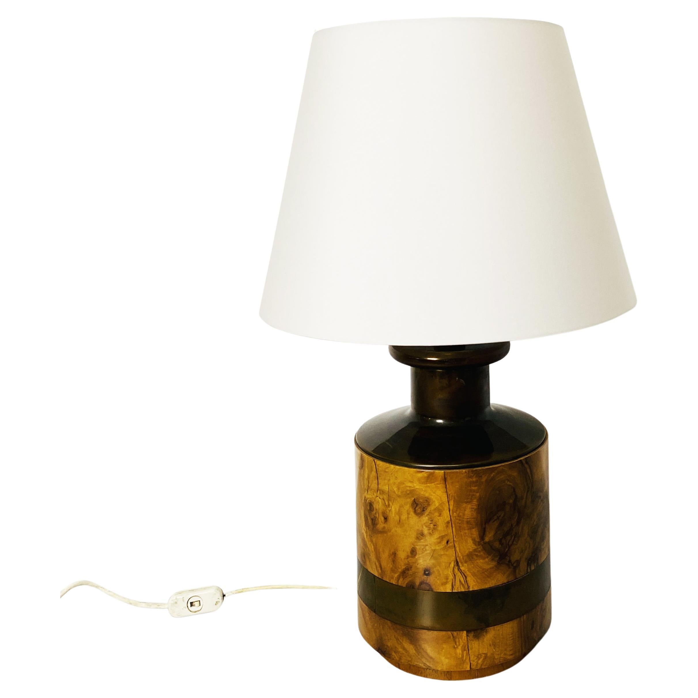 Italian Mid-Century Briar and Metal Table Lamp with Opaque White Fabric, 1960s