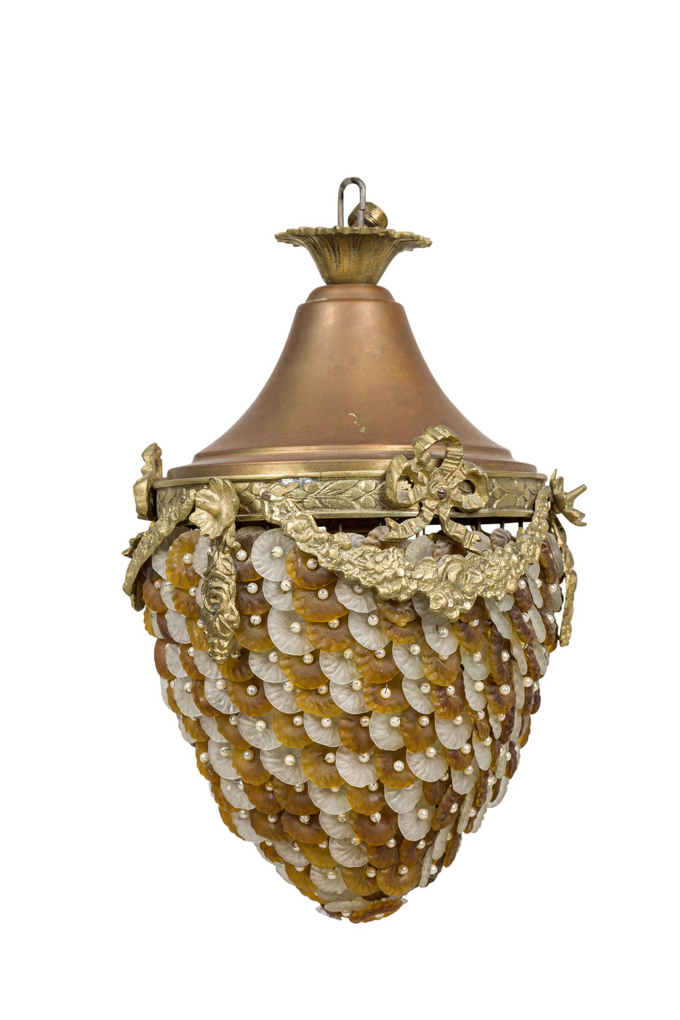 Mid-Century moderno Lampadario a sospensione in bronzo e vetro di Murano della metà del secolo scorso in vendita