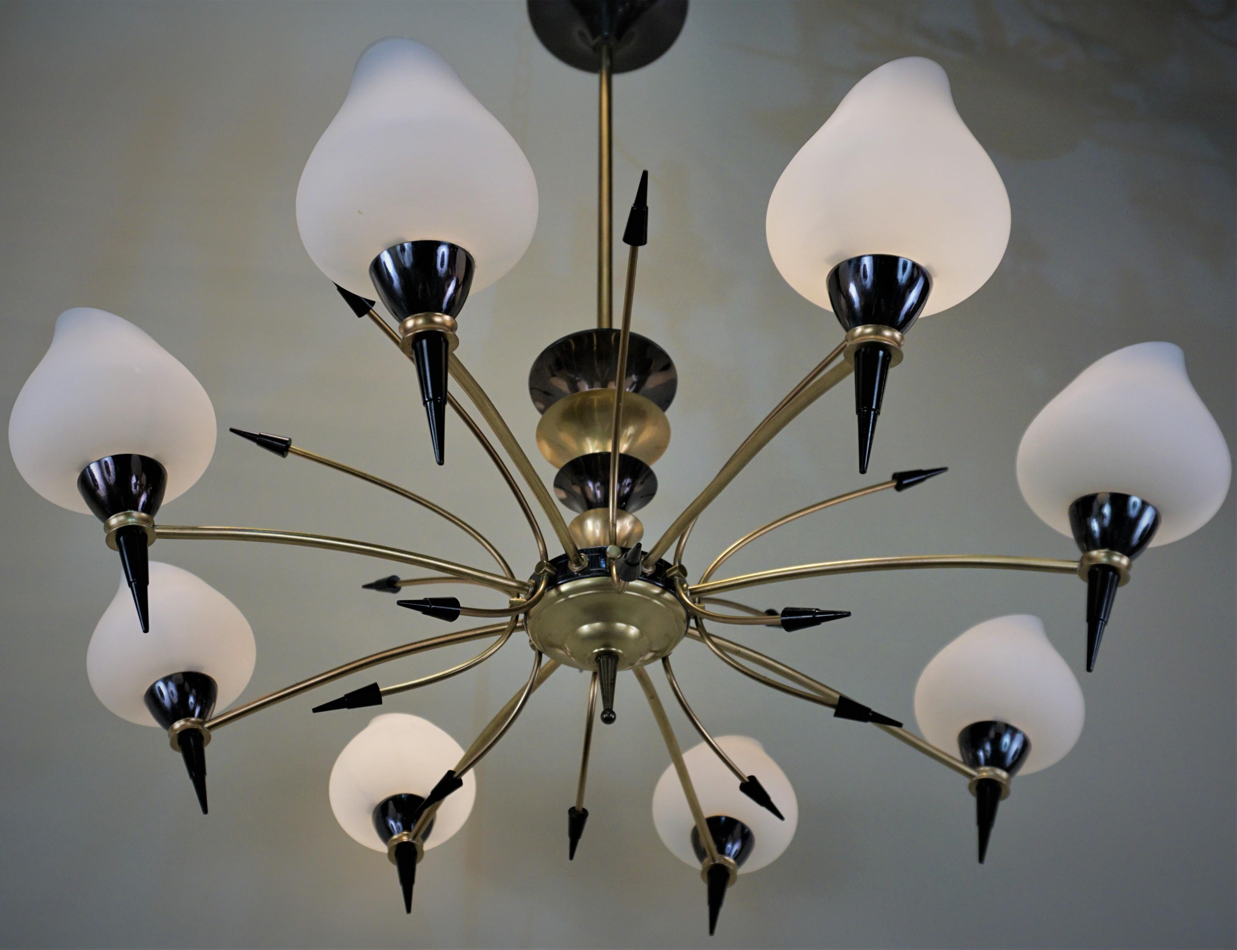 Mid-20th Century Italian Midcentury Bronze and Glass Chandelier