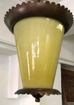 Italian Midcentury Bronze and Murano Glass Pendant or Lantern by Fontana Arte