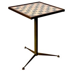 Italienische Mid Century Bronze Pietra Dura Marmor Schachbrett Tripod Beistelltisch