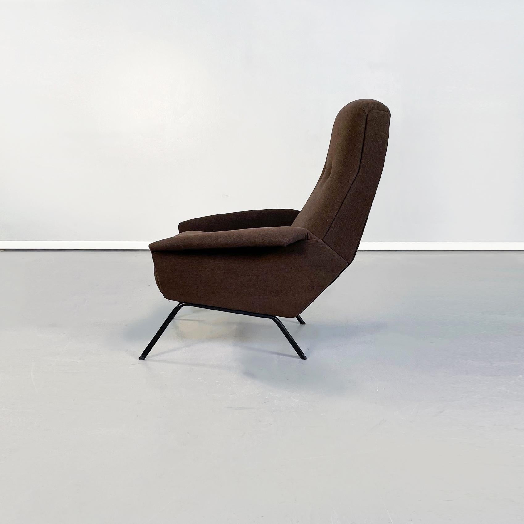 Mid-Century Modern Italian Mid-Century Brown Armchair with Black Tubular Metal Legs, 1960s