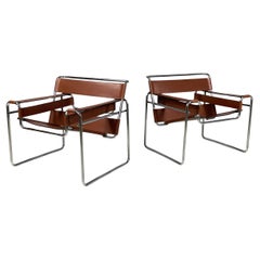 Fauteuils bruns italiens du milieu du siècle Wassily par Marcel Breuer pour Gavina, années 1960