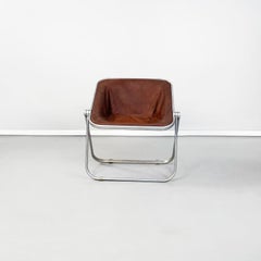 Italian Mid-Century Brown Leather Armchair Plona Piretti Anonima Castelli, 1970