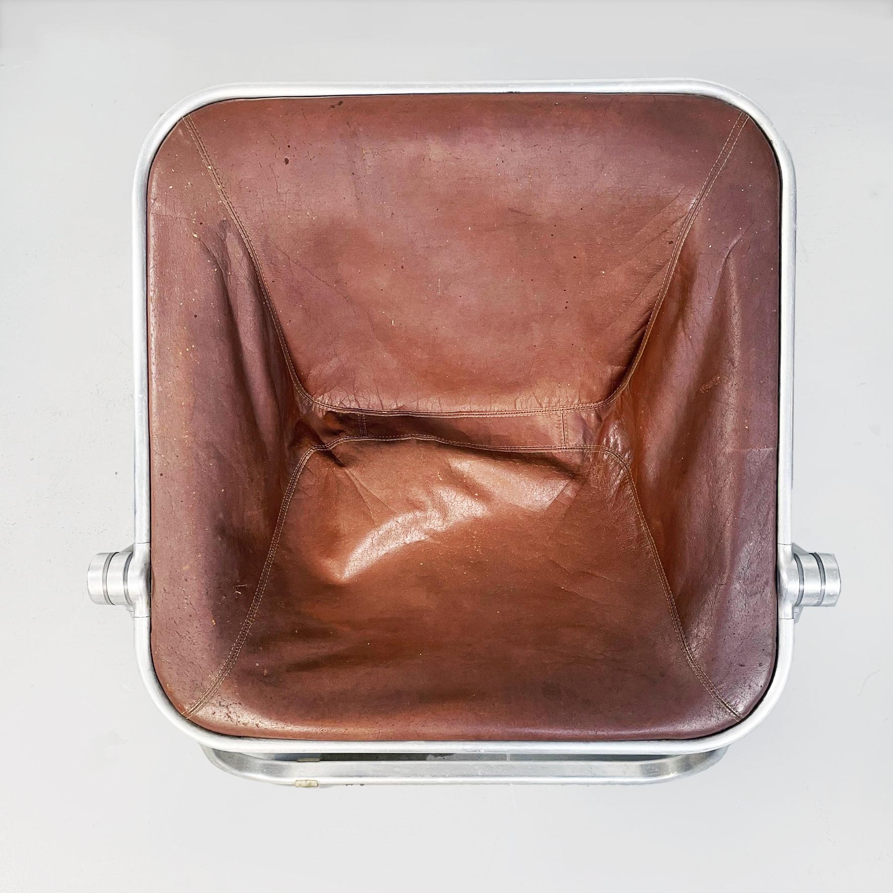 Late 20th Century Italian Mid-Century Brown Leather Armchair Plona Piretti Anonima Castelli, 1970 For Sale