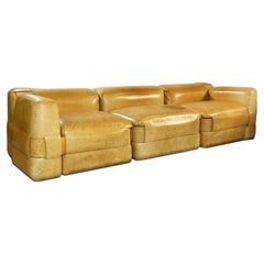 Modulares italienisches Mid-Century-Sofa 932 aus braunem Leder von Bellini für Cassina, 1960er Jahre