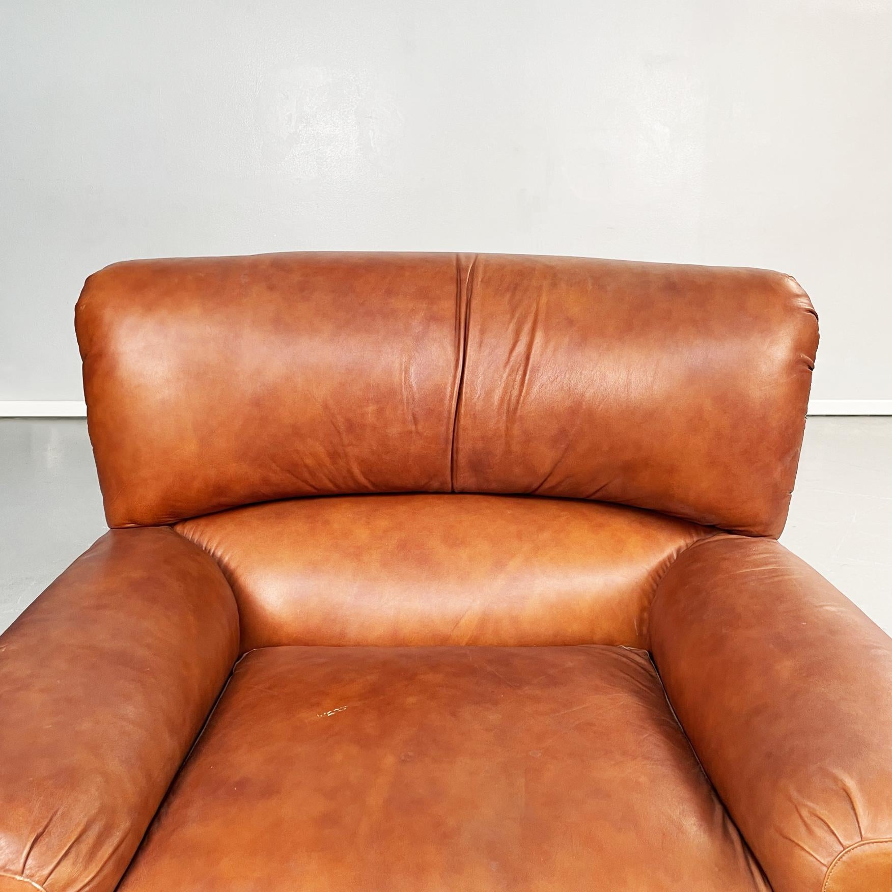 Cuir Fauteuils italiens Flou en cuir marron du milieu du siècle dernier par Betti Habitat Ids, 1970 en vente