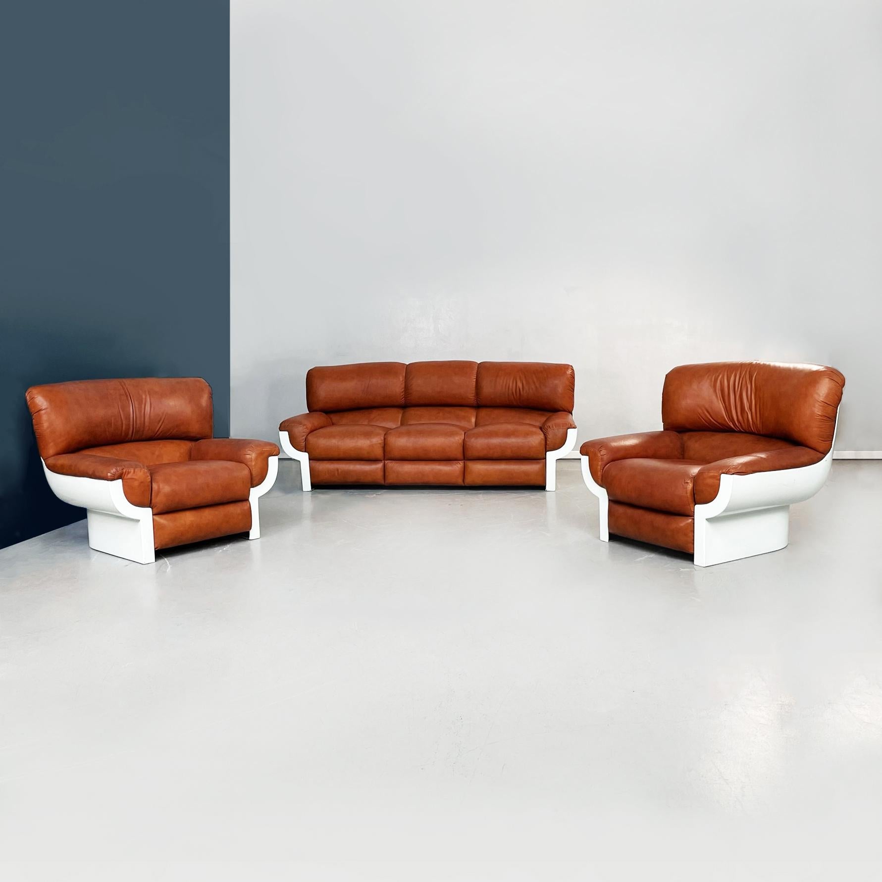 Italian Mid-Century Brown Leather Plastic Sofa Flou by Betti Habitat Ids, 1970s For Sale 11