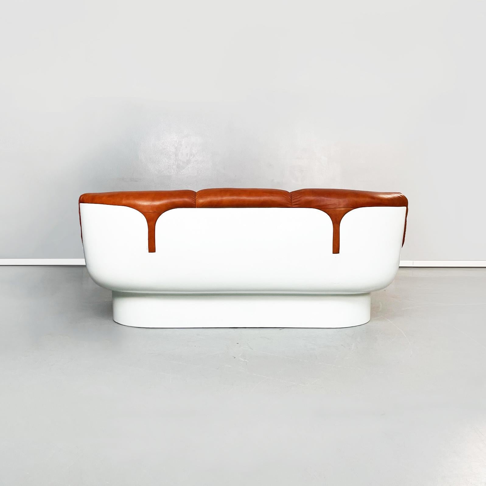 Mid-Century Modern Italian Mid-Century Brown Leather Plastic Sofa Flou by Betti Habitat Ids, 1970s For Sale