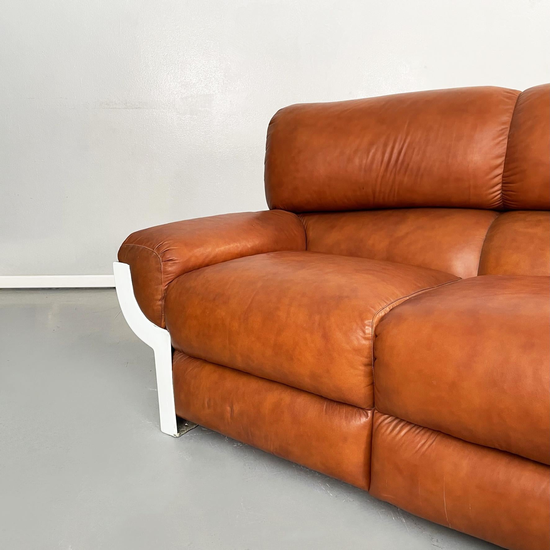 Italian Mid-Century Brown Leather Plastic Sofa Flou by Betti Habitat Ids, 1970s In Good Condition For Sale In MIlano, IT