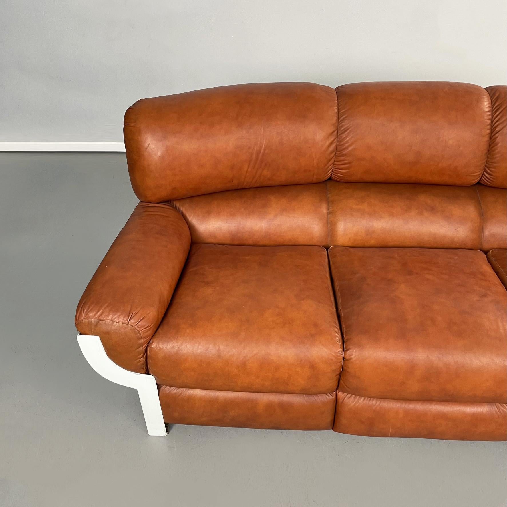 Late 20th Century Italian Mid-Century Brown Leather Plastic Sofa Flou by Betti Habitat Ids, 1970s For Sale