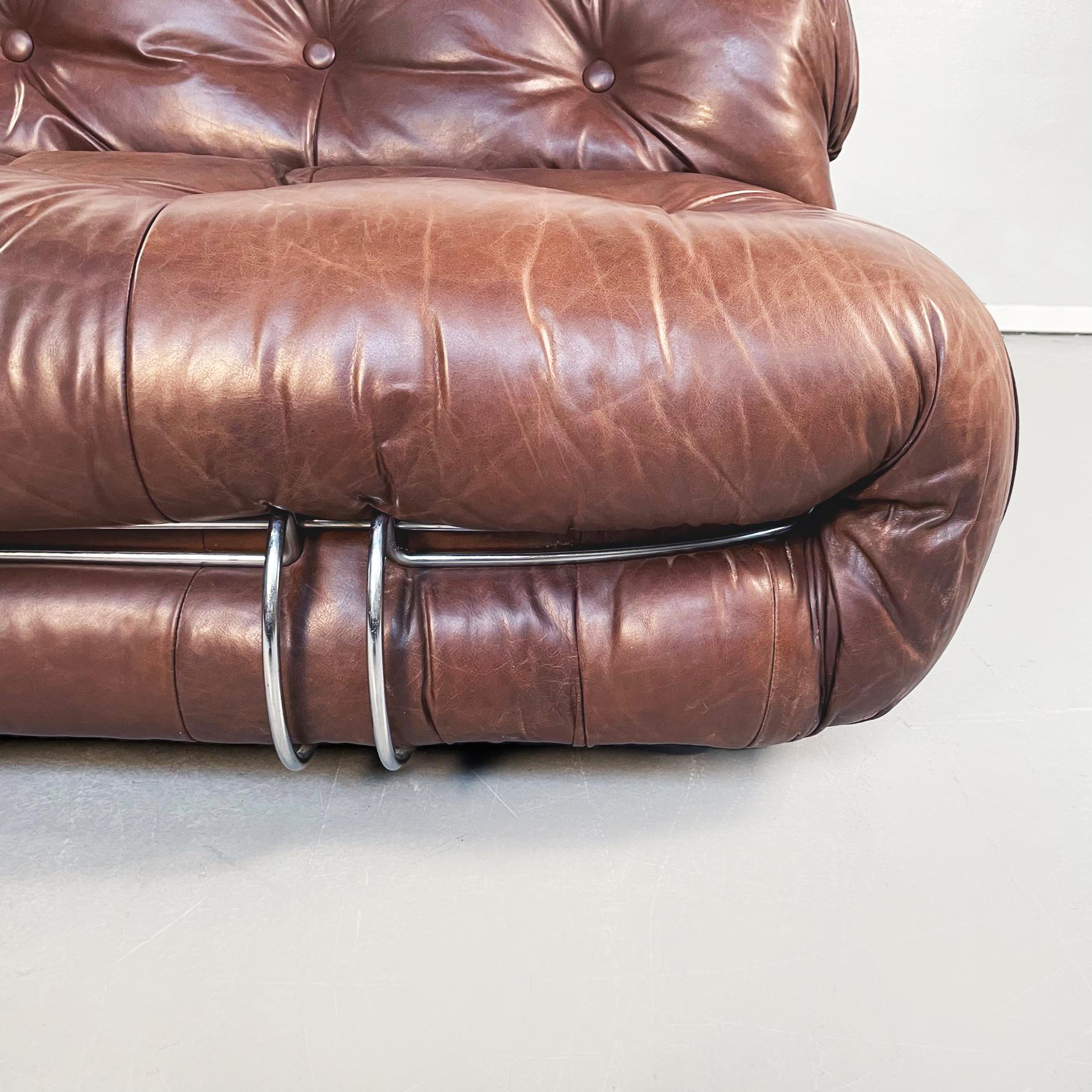 Italian MidCentury Brown Leather Soriana Sofa by Afra Tobia Scarpa Cassina, 1970 For Sale 3