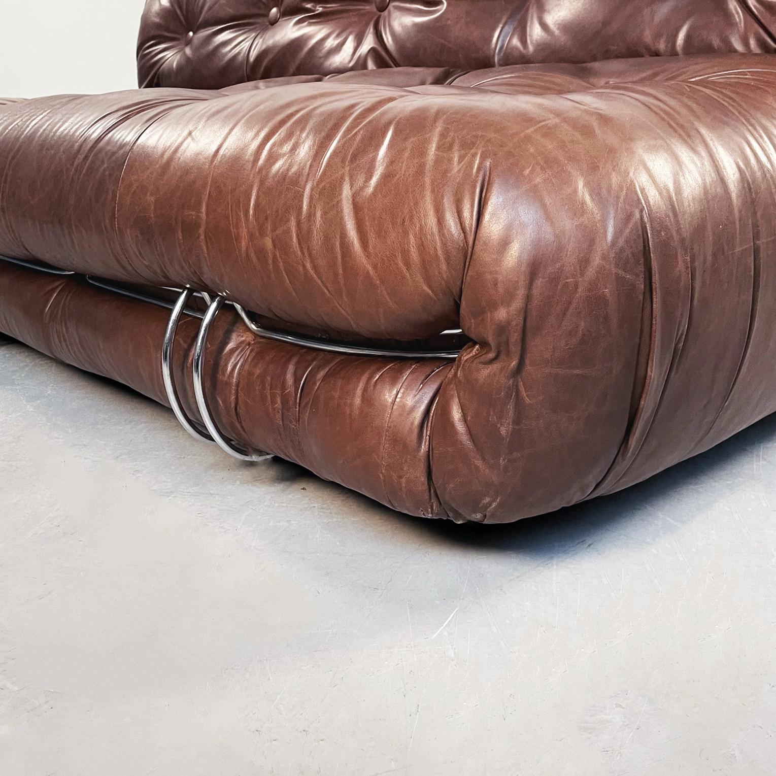 Italian MidCentury Brown Leather Soriana Sofa by Afra Tobia Scarpa Cassina, 1970 For Sale 4