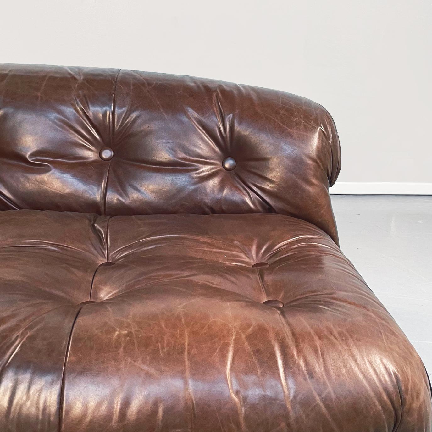 Late 20th Century Italian MidCentury Brown Leather Soriana Sofa by Afra Tobia Scarpa Cassina, 1970 For Sale