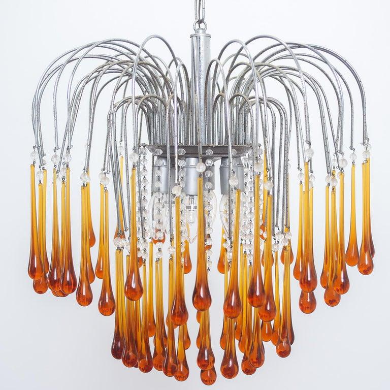 Mid-Century Modern Italian Mid Century Brown Murano Glass Drops Chandelier by Paolo Venini, 1960s For Sale