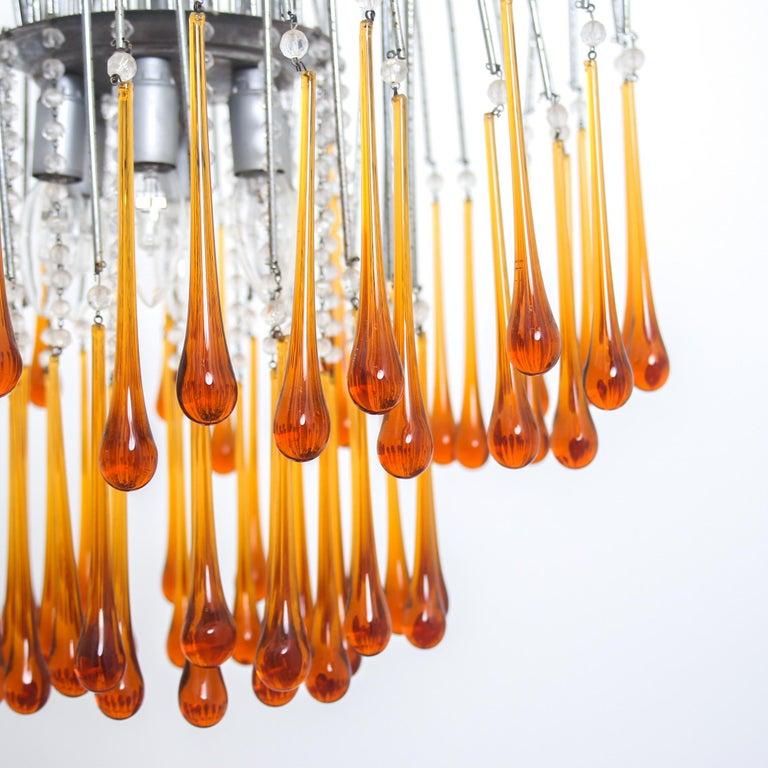 Mid-20th Century Italian Mid Century Brown Murano Glass Drops Chandelier by Paolo Venini, 1960s For Sale