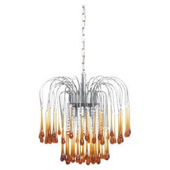 Vintage Italian Mid Century Brown Murano Glass Drops Chandelier by Paolo Venini, 1960s