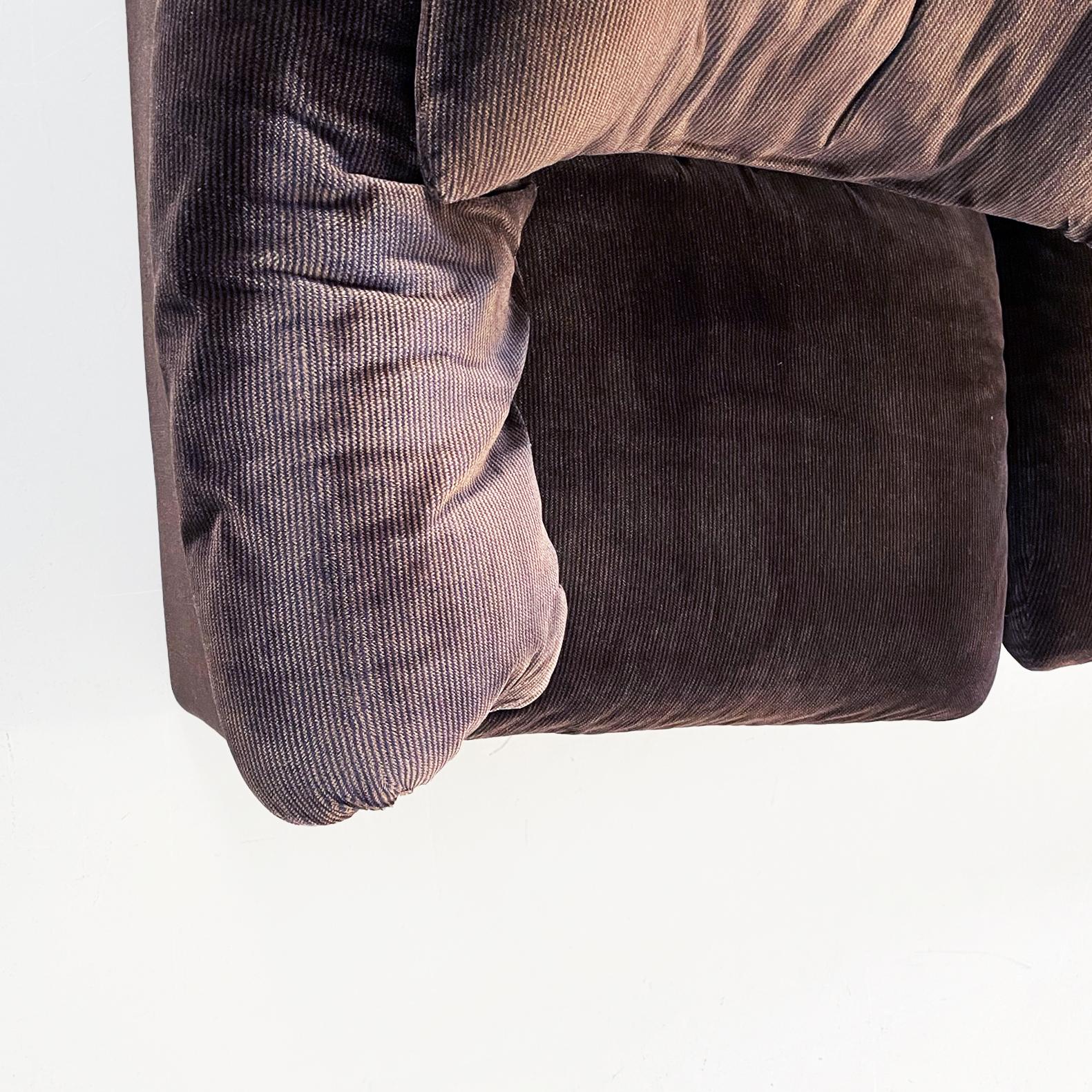 Italian Mid-Century Brown Velvet Maralunga Sofa by Magistretti Cassina, 1970s 3