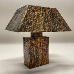 Italian Mid-Century Brutalist Hand Hammered Copper Lamp and Shade, Italy, 1970s