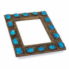 Italian Mid-Century Brutalist Mirror turquise-gold by Creaciones Gobesso, 1960s