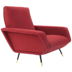 Italian Midcentury Burgundy Armchair, 1950s