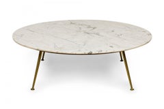 Italian Mid-Century Carrera Marble Round Coffee / Cocktail Table