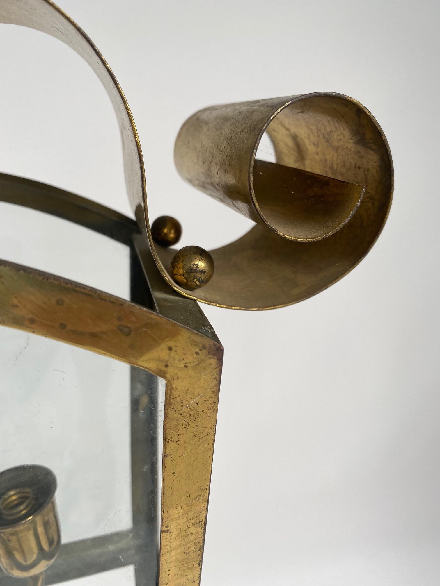 Italian Mid-Century Ceiling Lamp, Fontana Arte Style, Brass, 1950s In Good Condition For Sale In Argelato, BO