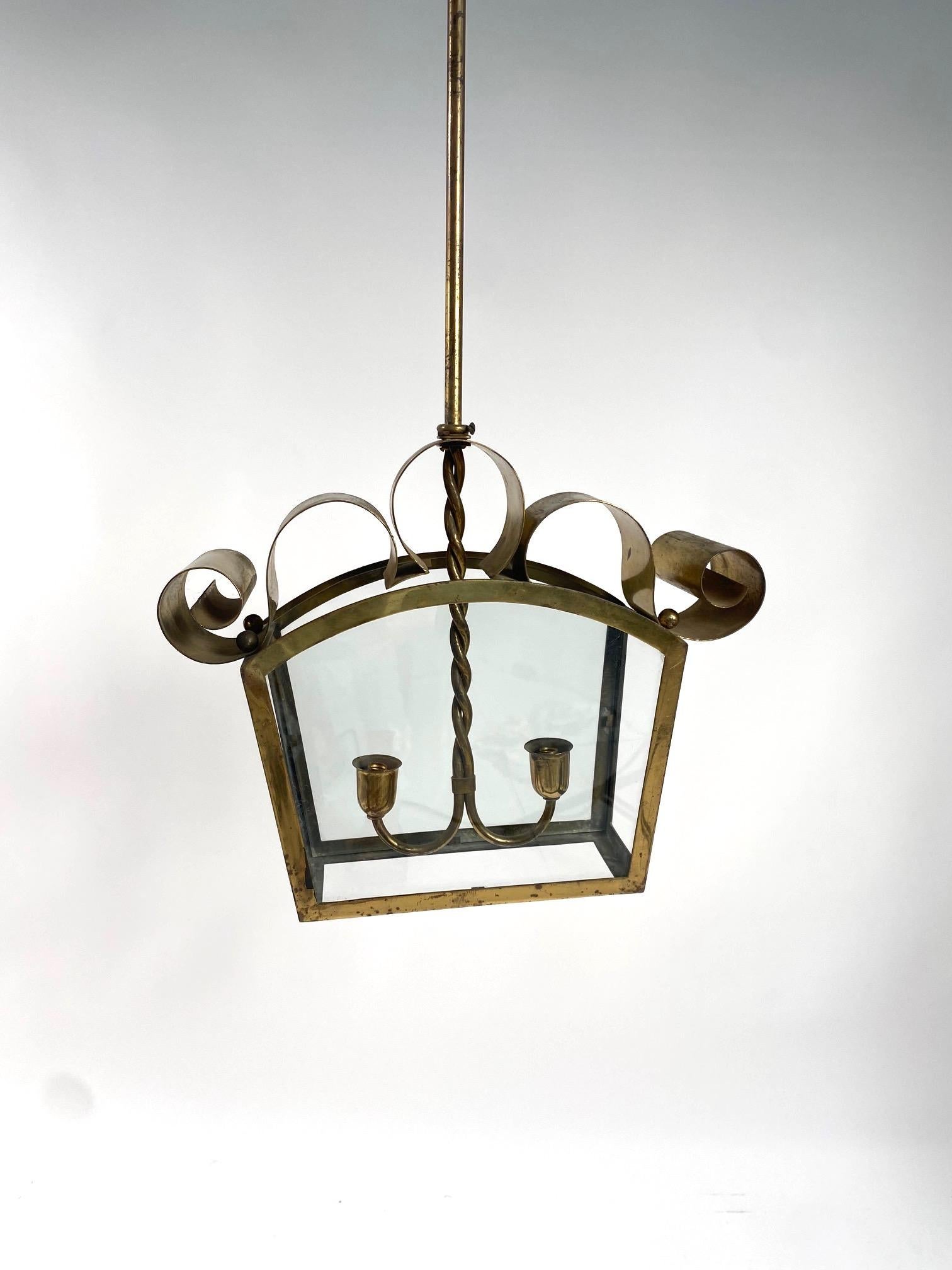 Mid-20th Century Italian Mid-Century Ceiling Lamp, Fontana Arte Style, Brass, 1950s For Sale